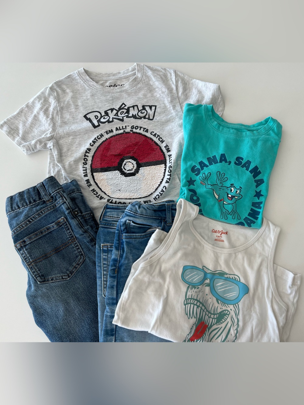 Bundle 5 Items: H&M, OshKosh, Pokemon - Jeans/Shorts, Tee's Sz: 6/7